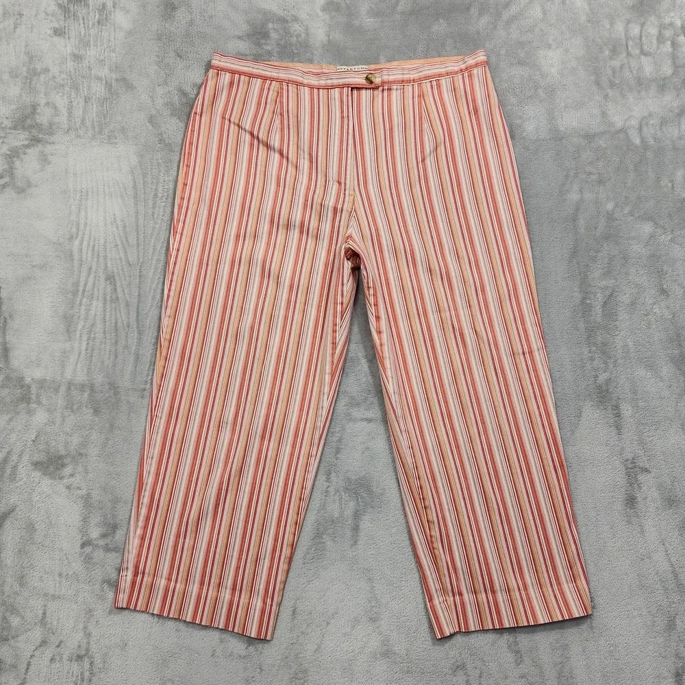 Vintage White Stag Pants Womens 14 Pink Striped High Rise Capri Crop Stretch